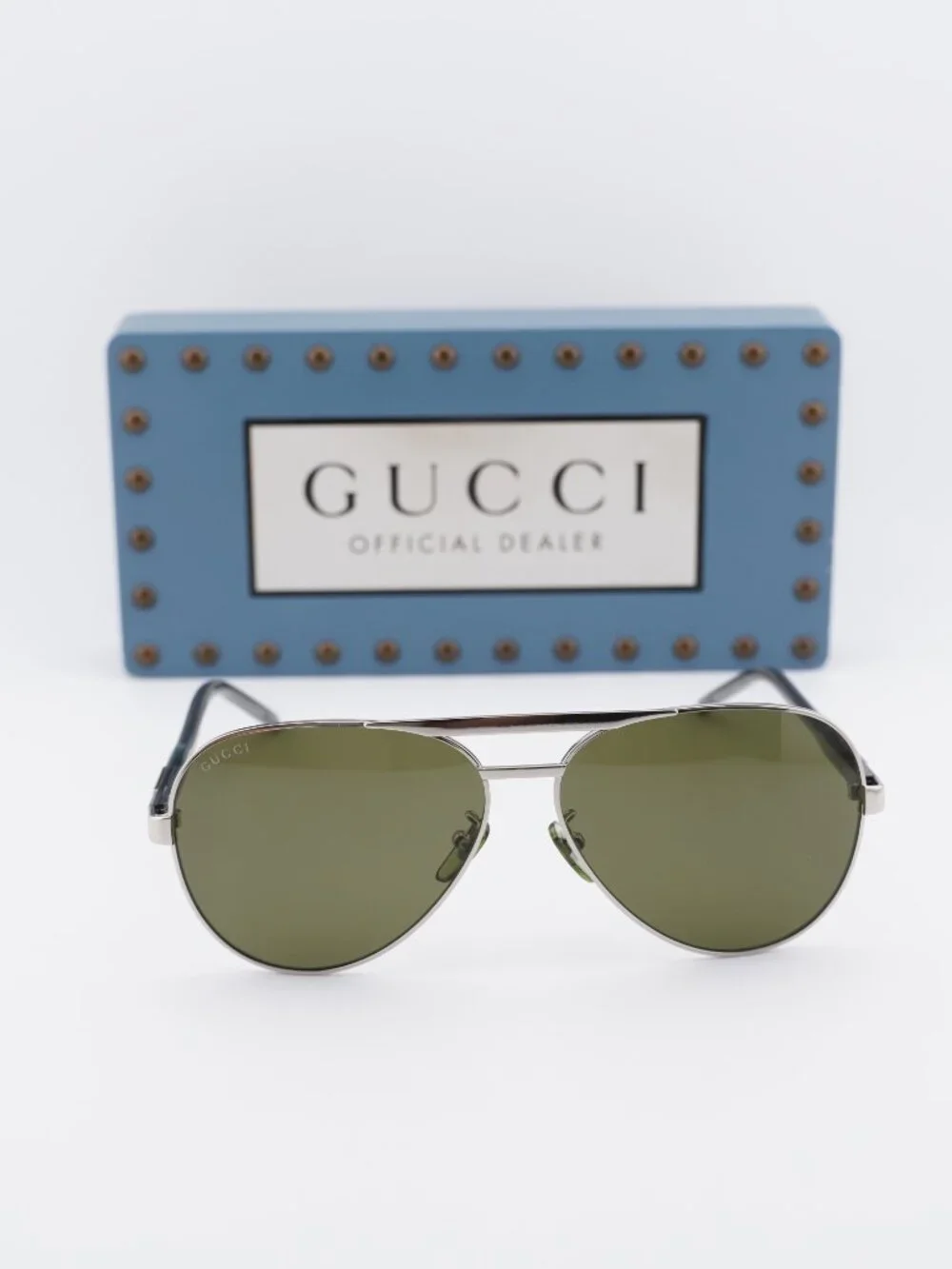 Gucci GG1163S 002 Aviator Sunglasses - Silver / Green